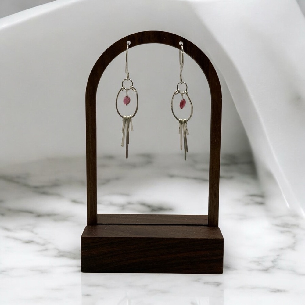 Sterling Silver and Pink Tourmaline Dangle Earrings, Artisan Made